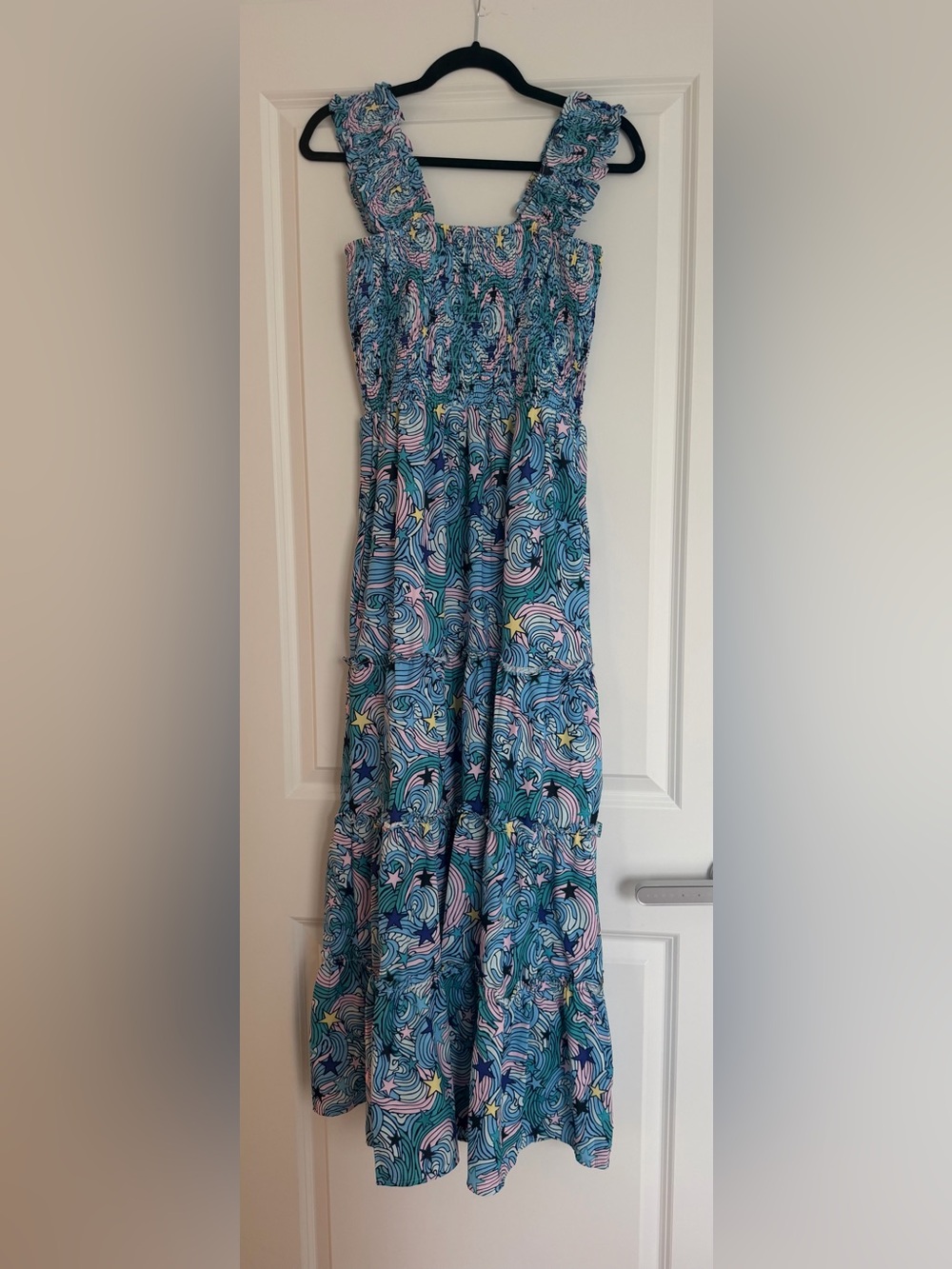 Dressed in LALA Teal Multi Swirl Smocked Maxi Dress